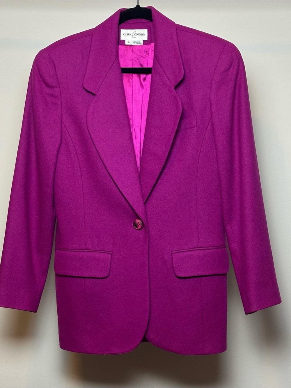 Casual Corner Women's Bright Magenta Pure Wool Blazer pink colorful spring Girly